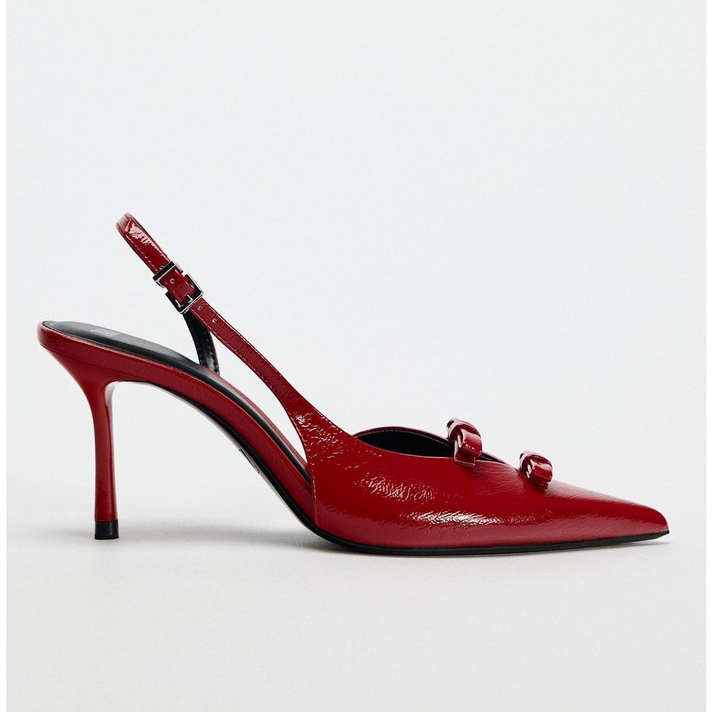 Zara Zara Red Bow Slingback Heels Pointed Toe NWT Size US 9 / IT 39 - 22 Thumbnail