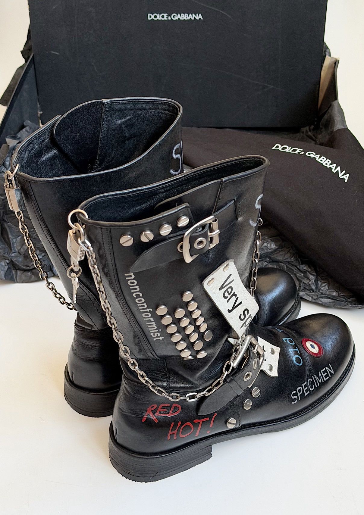 Dolce & Gabbana DOLCE & GABBANA SS 2003 Sex Biker Leather Boots runway logo Size US 8.5 / IT 38.5 - 11 Thumbnail