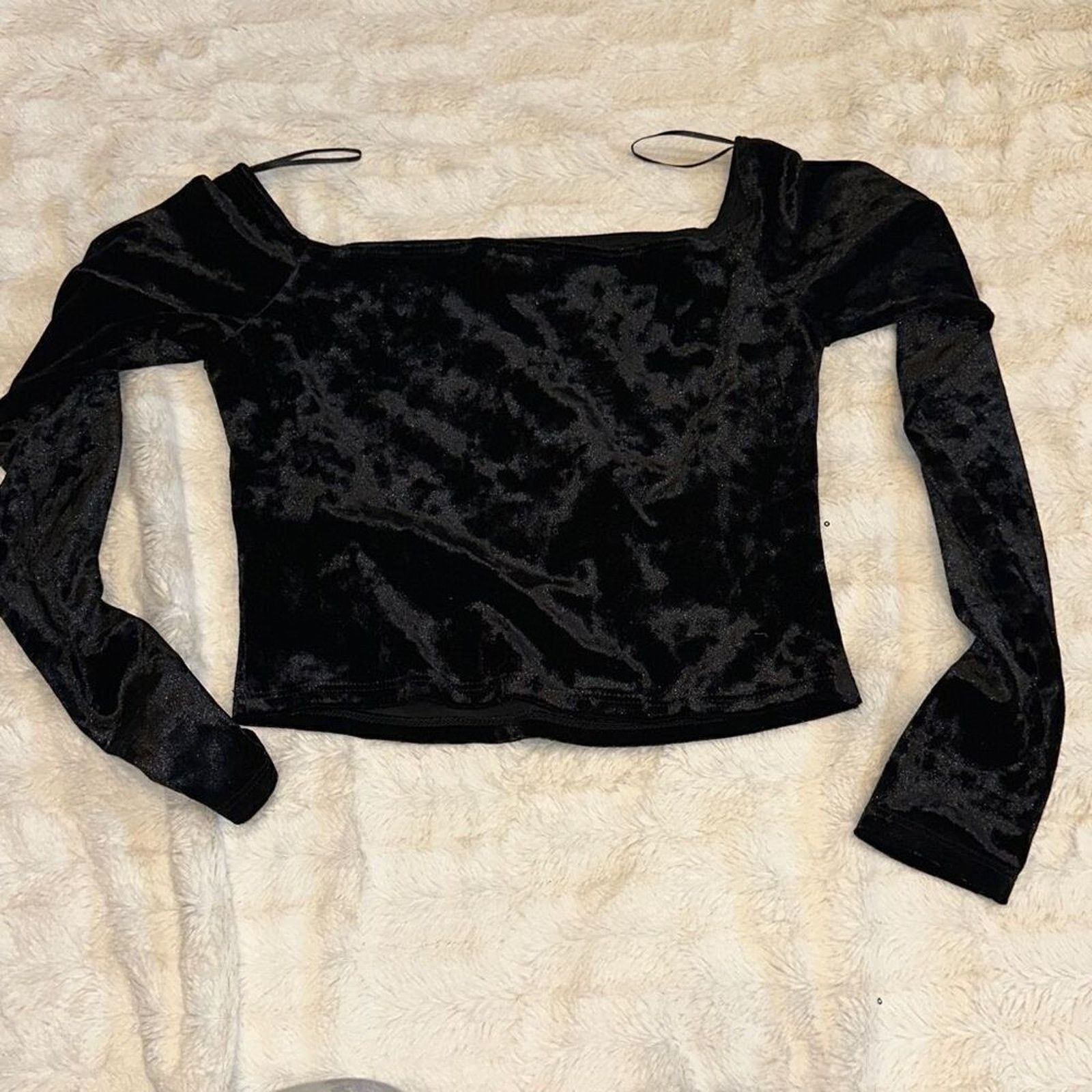 Topshop Topshop Black Velvet Off-Shoulder Long Sleeve Top | Sz 6 Size M / US 6-8 / IT 42-44 - 5 Thumbnail