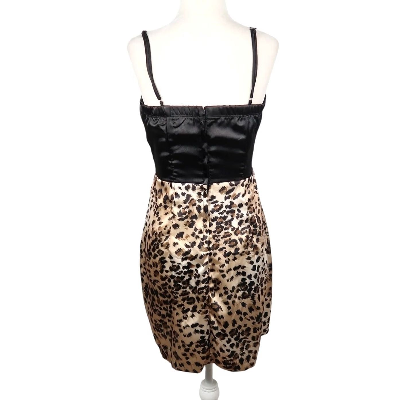 Vintage VINTAGE Speechless Black Leopard Satin Mini Party Dress 9 Women Satin Polyester Sleeveless Sweetheart Zip 90s Party/Cocktail Girls/Boys Womens Size M / US 6-8 / IT 42-44 - 4 Thumbnail
