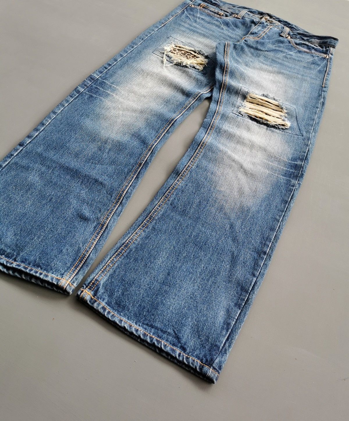 Japanese Brand Chip Clip Japan CPST Leopard Distressed Patchwork Denim Jean Size US 34 / EU 50 - 6 Thumbnail
