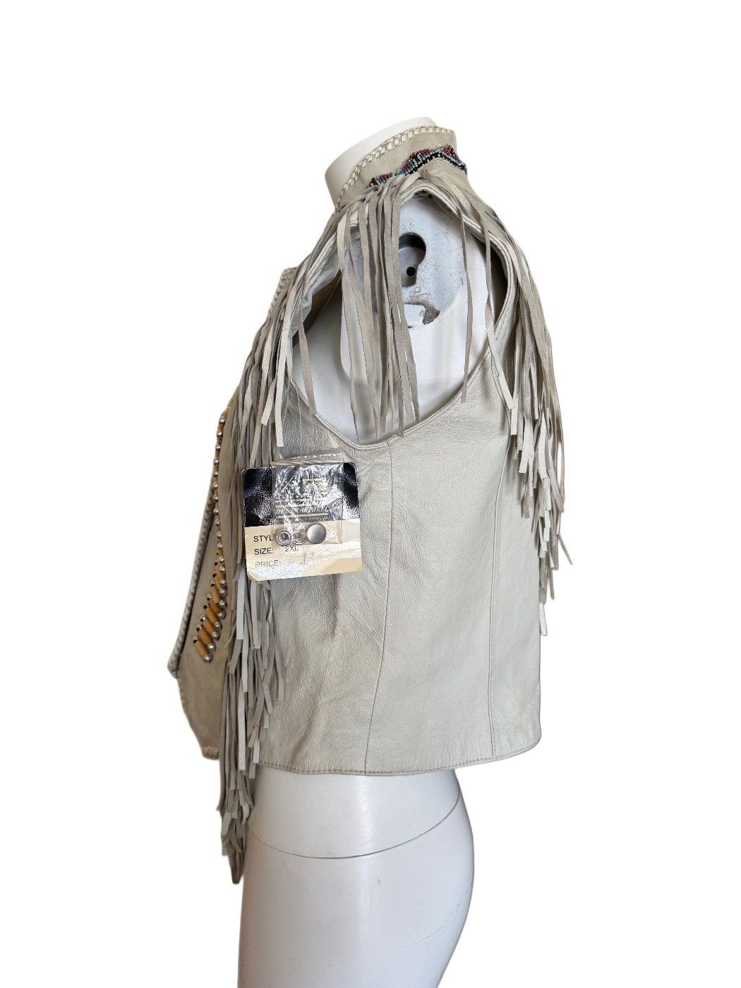 Other Bikers Apparel 2XL leather cream fringe vest epaulette bead Size XXL / US 16-18 / IT 52-54 - 4 Thumbnail