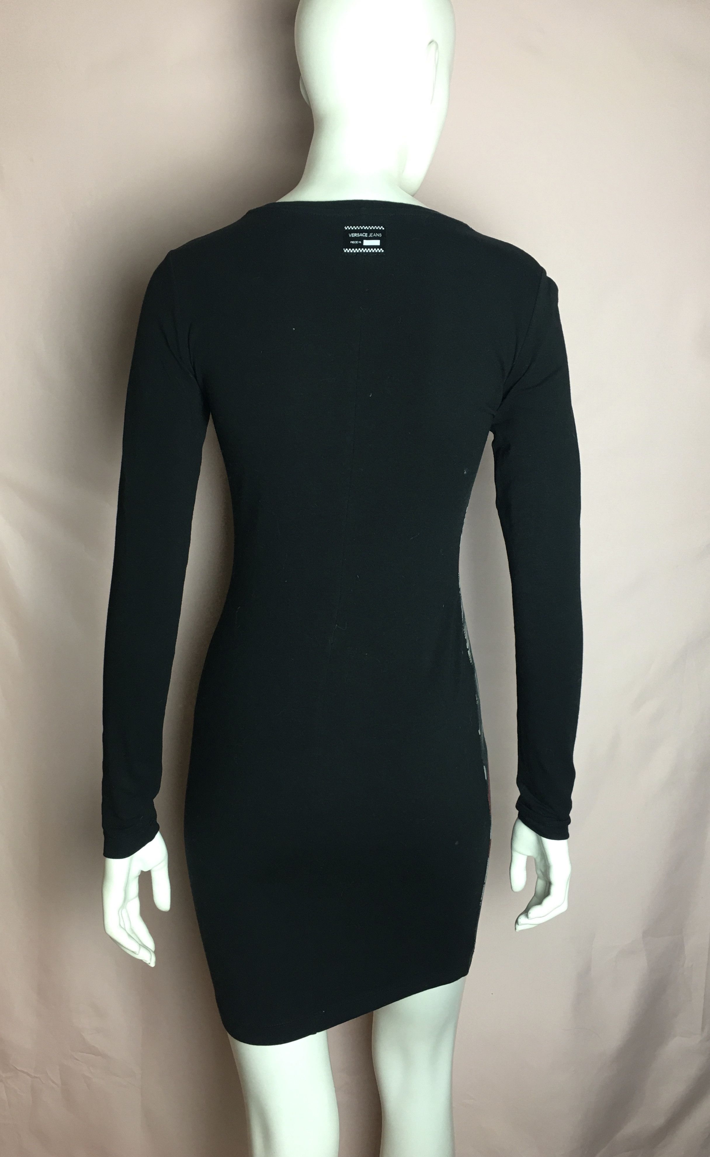 Versace Versace Jeans Couture Baroque Logo Black Mini Dress Size S / US 4 / IT 40 - 6 Thumbnail