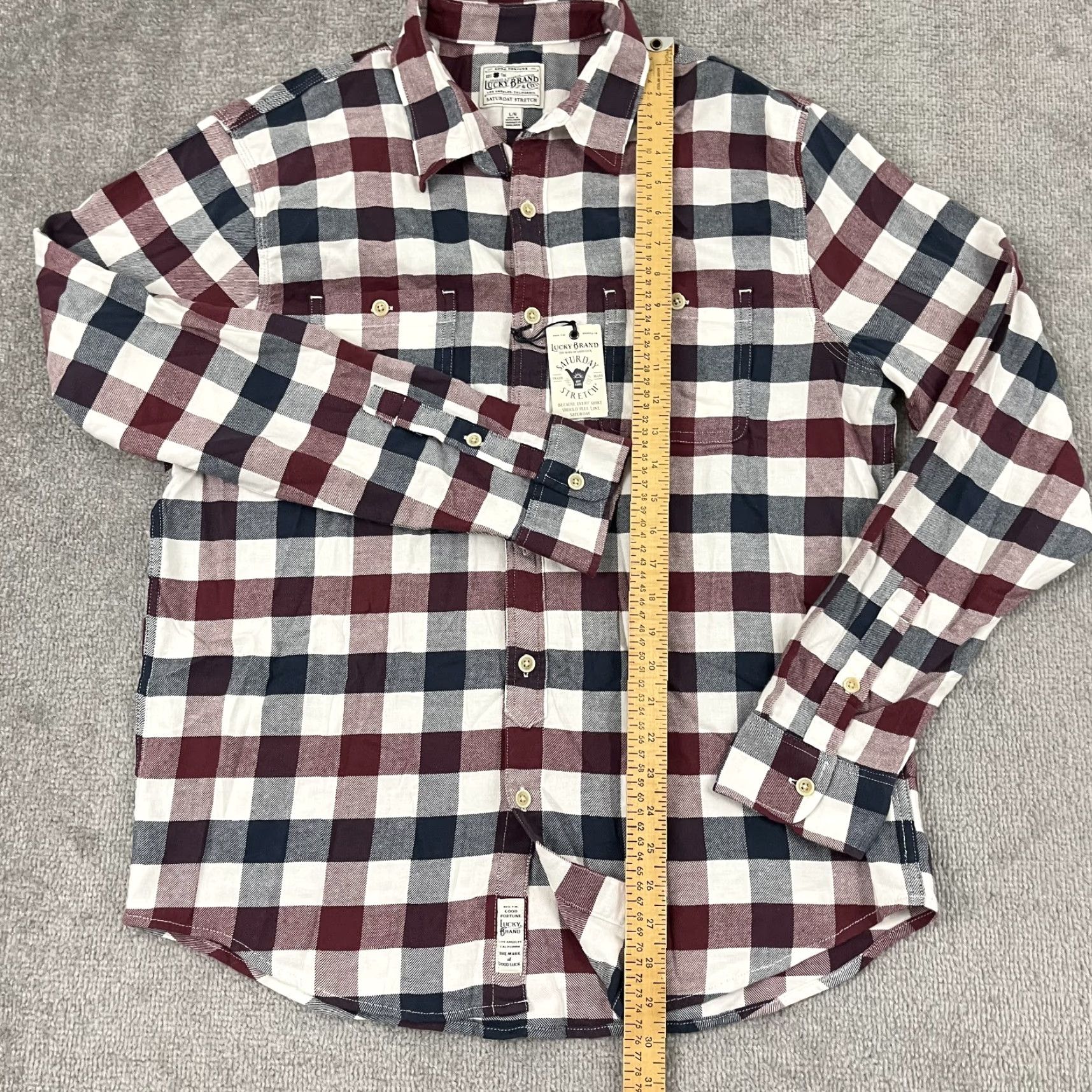 Lucky Brand Lucky Brand Flannel Shirt Mens Large Red White Blue Plaid Button Up Stretch NEW Size US L / EU 52-54 / 3 - 5 Thumbnail