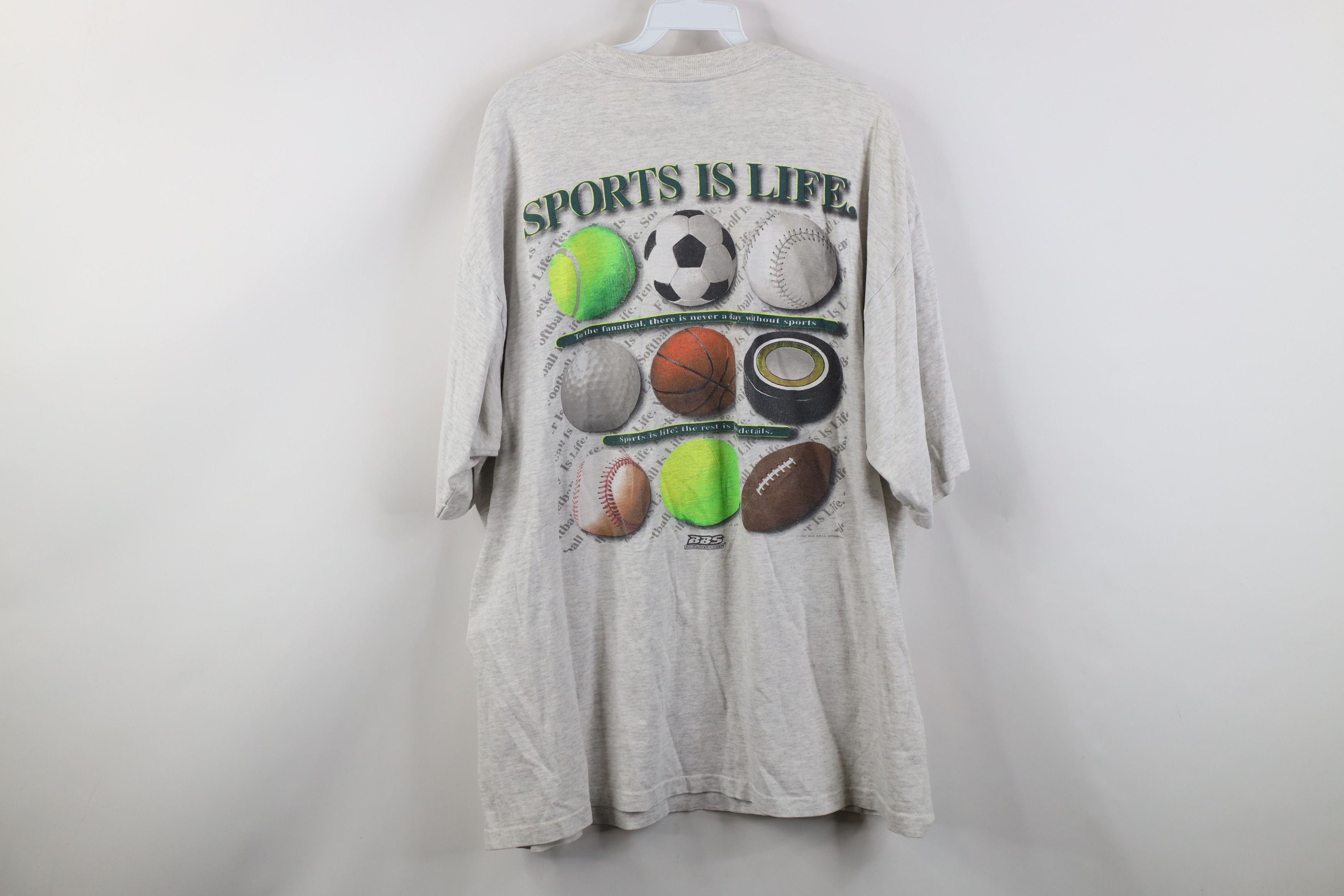 Vintage Vintage 90s Streetwear Sports Is Life T-Shirt Gray USA Size US XXL / EU 58 / 5 - 14 Thumbnail