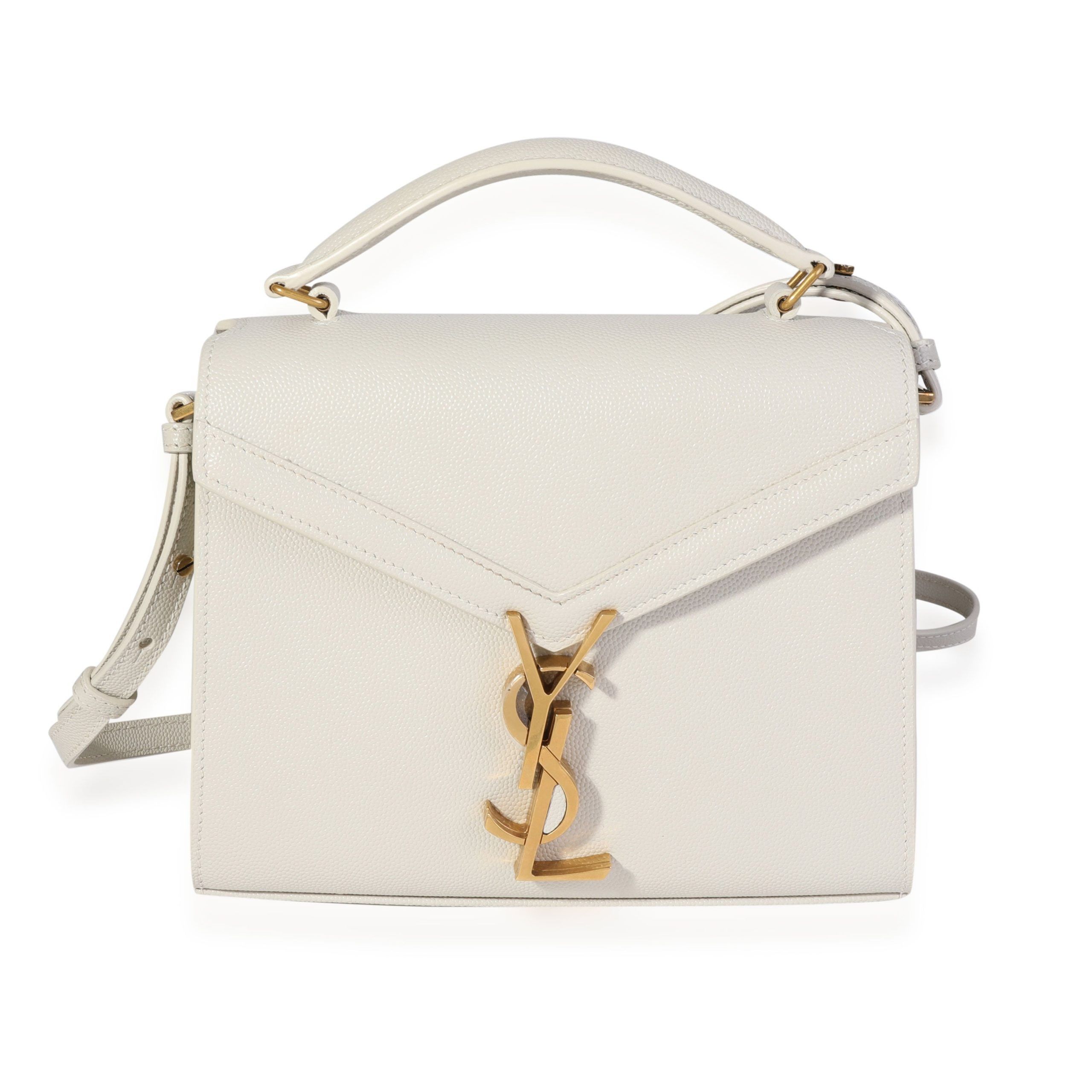 image of YVES Saint Laurent Blanc Vintage Grain De Poudre Cassandra Mini Top Handle Bag, Women's