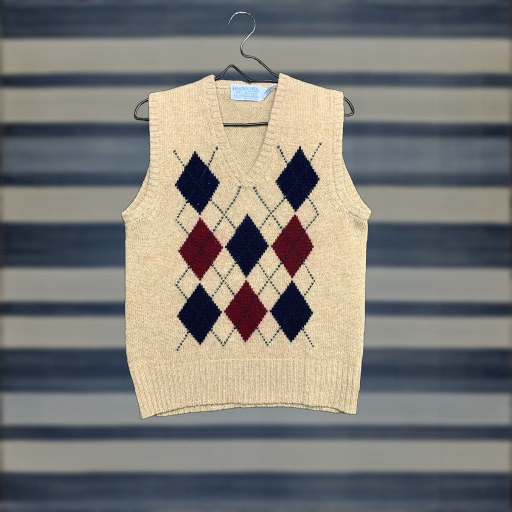 Vintage VINTAGE FINDOCHTY Vest Mens Medium Brown Argyle 1960s Wool Art Deco Size US M / EU 48-50 / 2 - 1 Thumbnail