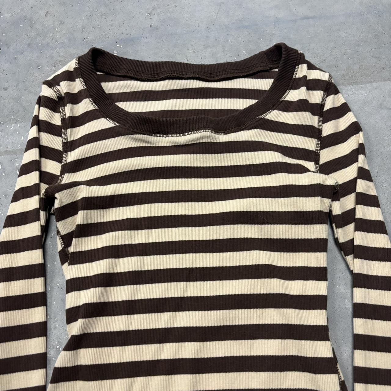 Japanese Brand × Vintage Vintage Y2K/2000s Cute Brown Striped Longsleeve Shirt! Size XS / US 0-2 / IT 36-38 - 2 Thumbnail