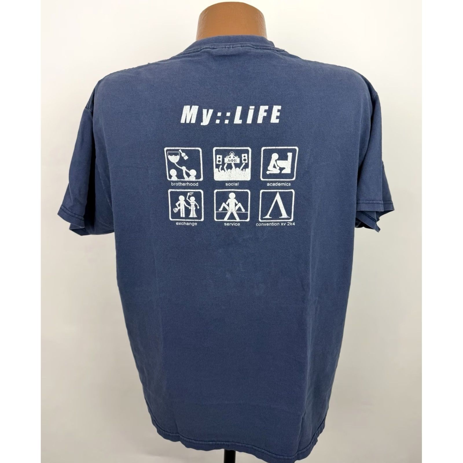 Vintage Vintage Fraternity Shirt Mens Large 90s Y2K Faded Navy Blue Size US L / EU 52-54 / 3 - 2 Thumbnail