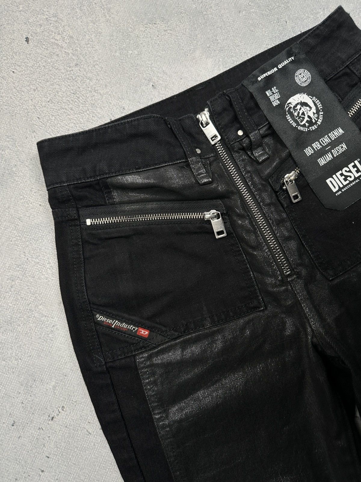 Diesel Diesel Industry Moto Coated Panel Zip Jeans Black Raw Hem Size 27" / US 4 / IT 40 - 9 Thumbnail