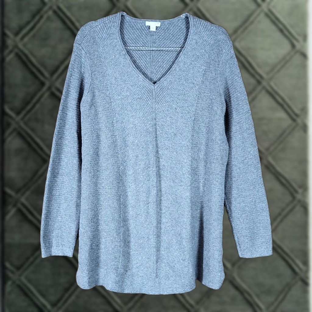 J. Jill J. Jill Sweater Women L Large V-Neck Textured Knit Long Sleeve Tunic Gray Size L / US 10 / IT 46 - 1 Thumbnail