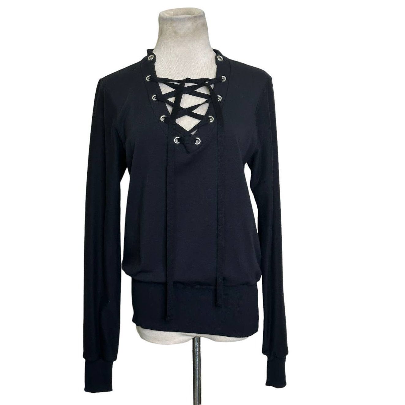 L'AGENCE L'agence Black Josilyn Lace Up Sweatshirt size Small Size S / US 4 / IT 40 - 1 Thumbnail