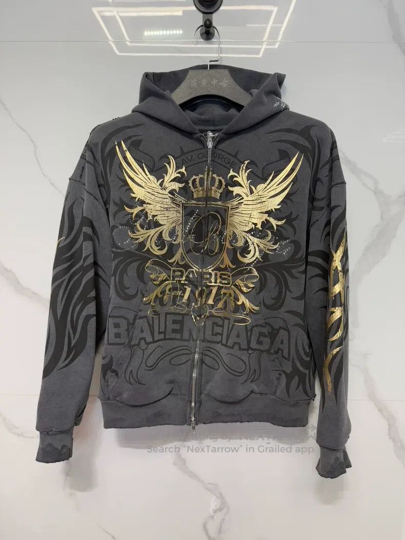 Balenciaga Balenciaga Dark Gray Aged Hoodie Size US M / EU 48-50 / 2 - 1 Thumbnail