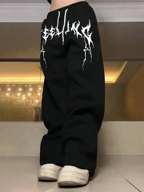 Designer Black Graffiti Baggy sweatpants Goth Opium Size US 30 / EU 46 - 1 Thumbnail