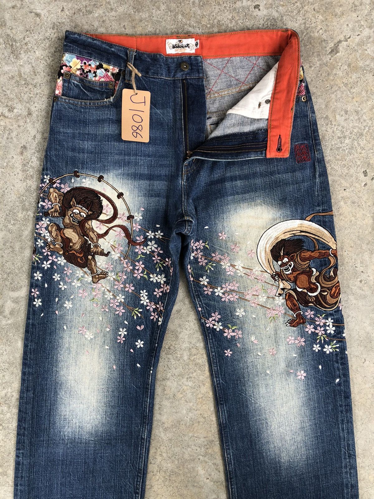 Karakuri Tamashii Karakuri Tamashii Embroidered Jeans Distressed Jeans Size US 33 - 3 Thumbnail