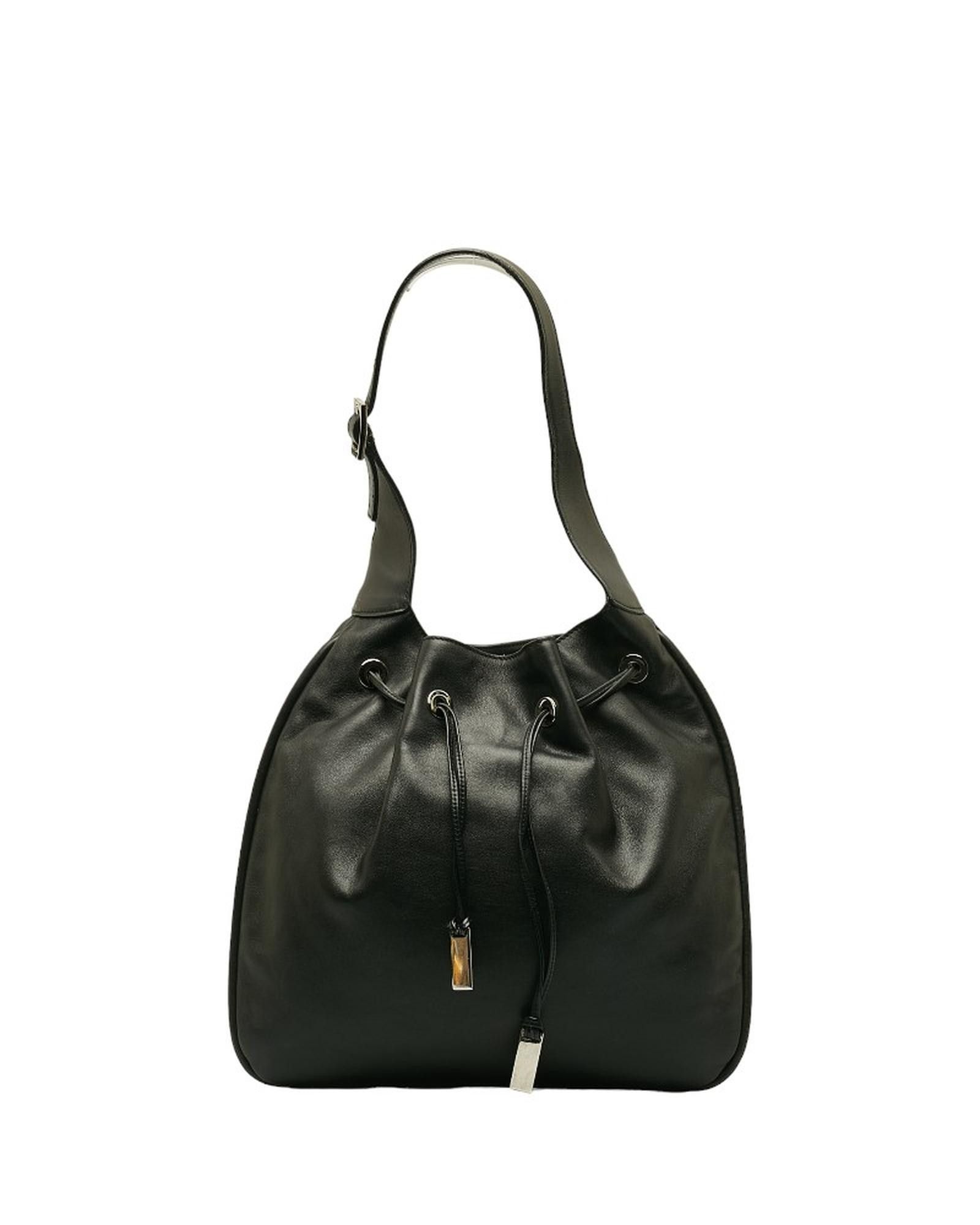 image of Gucci Leather Drawstring Shoulder Bag In Excellent Condition in Black, Women's