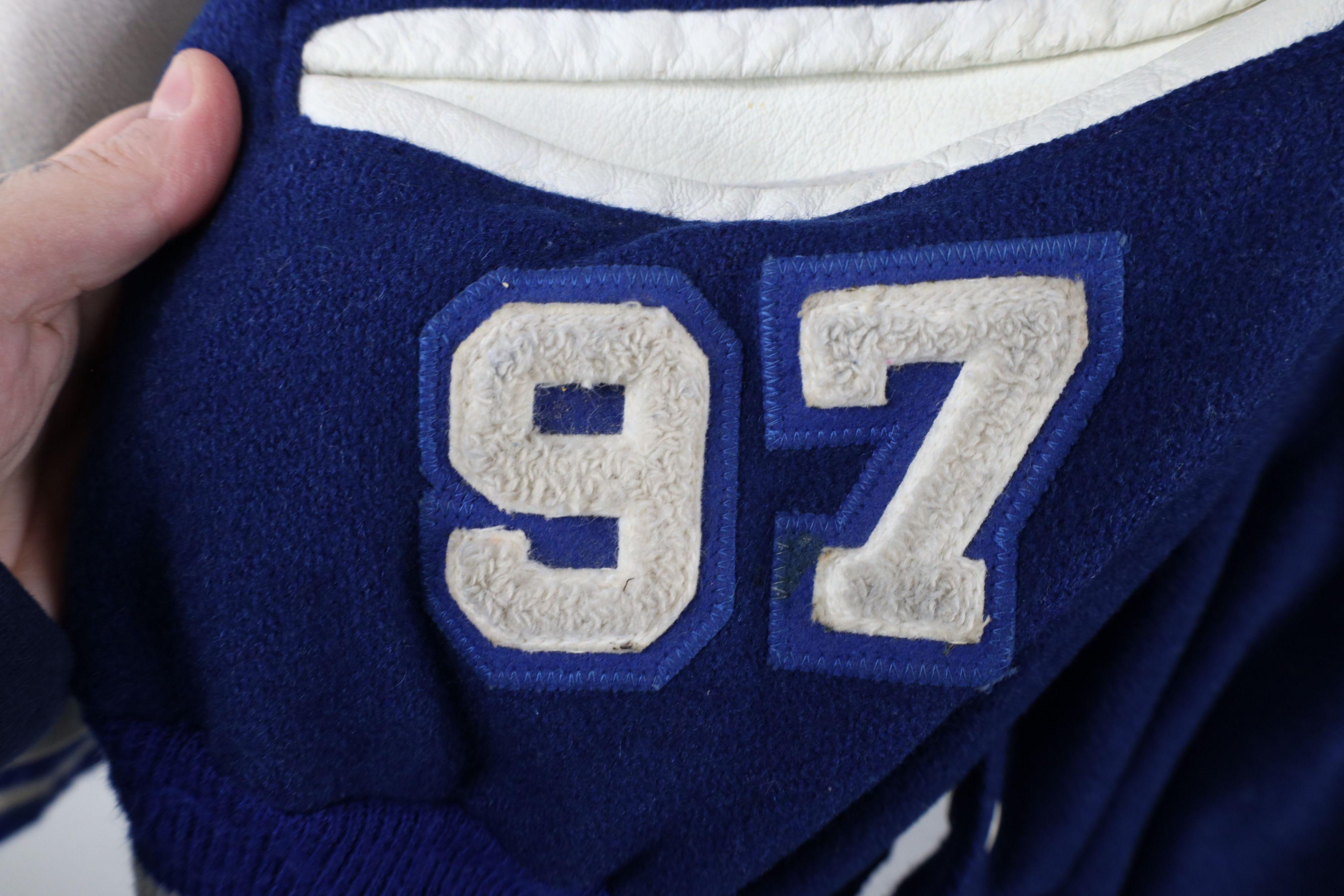 Vintage Vintage 90s Wool Leather Varsity Letterman Jacket Blue USA Size US XL / EU 56 / 4 - 6 Thumbnail