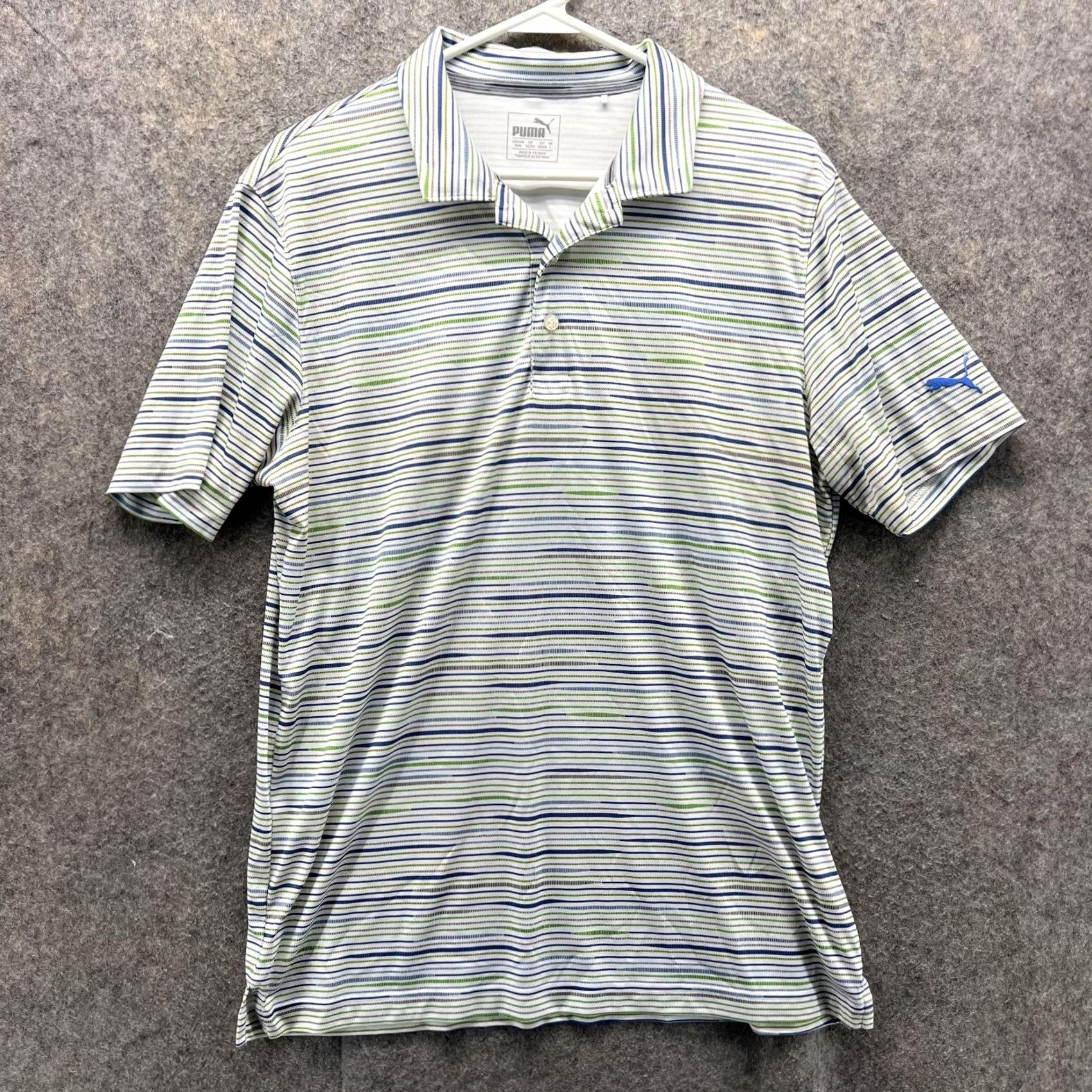 Puma PUMA Polo Shirt Men Medium Gray Striped Polyester Logo Golf Shirt Adult Medium Size US M / EU 48-50 / 2 - 2 Thumbnail