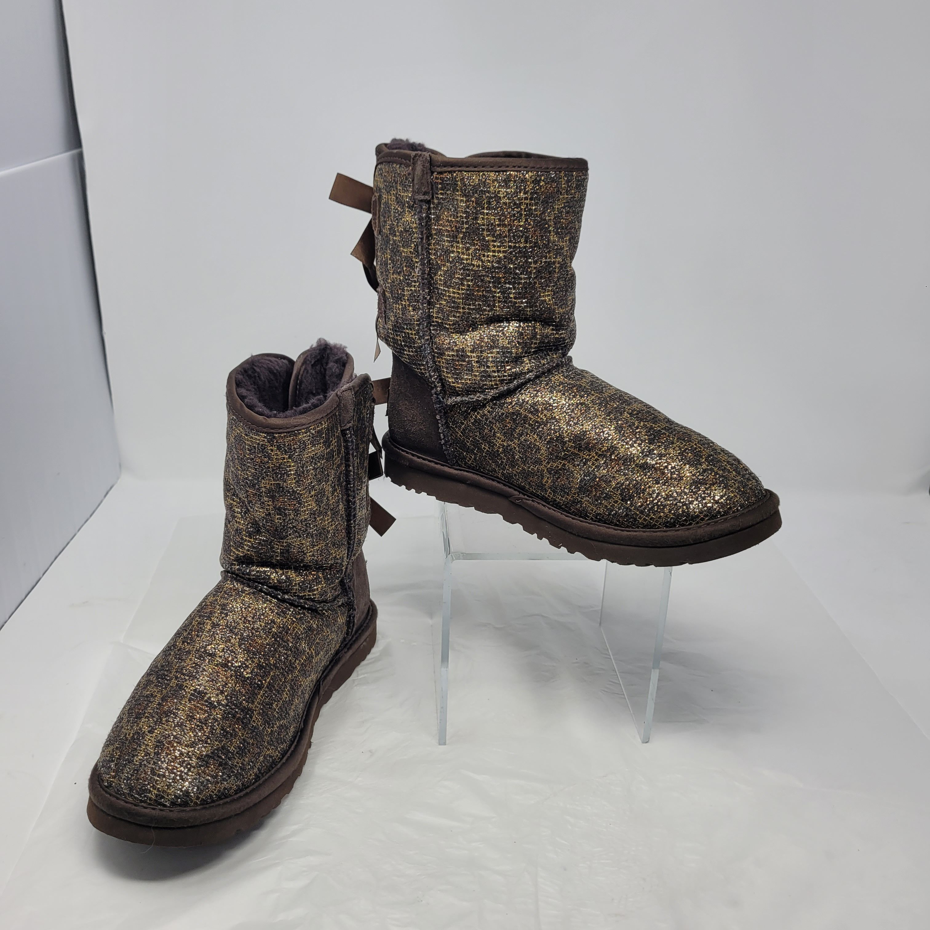 Ugg Bailey Bow Leopard Gold Glam Sheepskin Boots Sz 5 Size US 5 / IT 35 - 13 Thumbnail