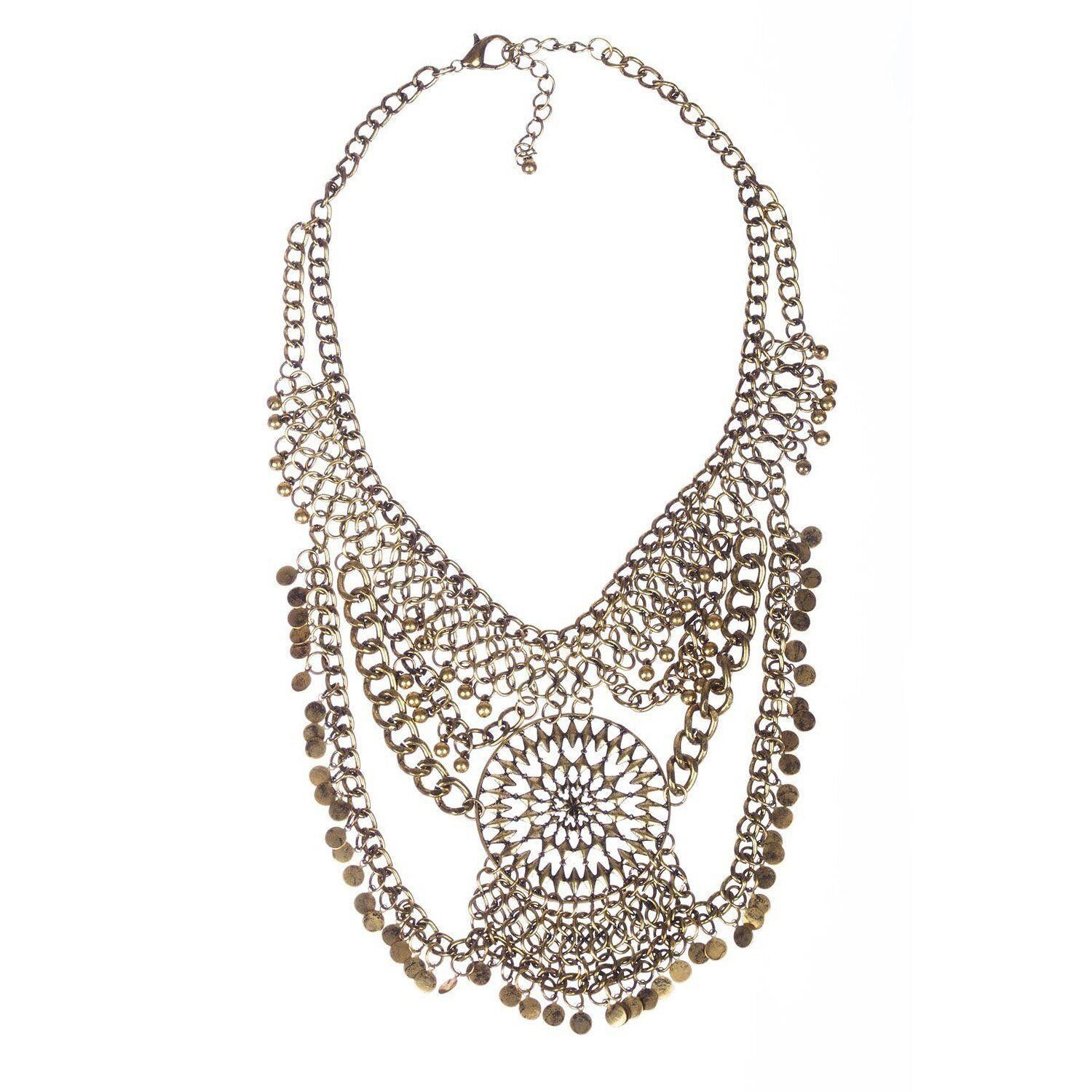 Designer Bohemian Tribal Gold Tone Fringe Bib Necklace Size ONE SIZE - 1 Preview