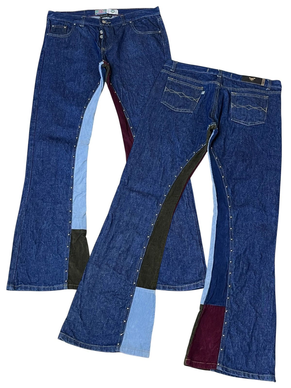 Japanese Brand sick🔥BEBE x KOSIUKO corduroy patchwork & bead flared jeans Size US 34 / EU 50 - 1 Thumbnail