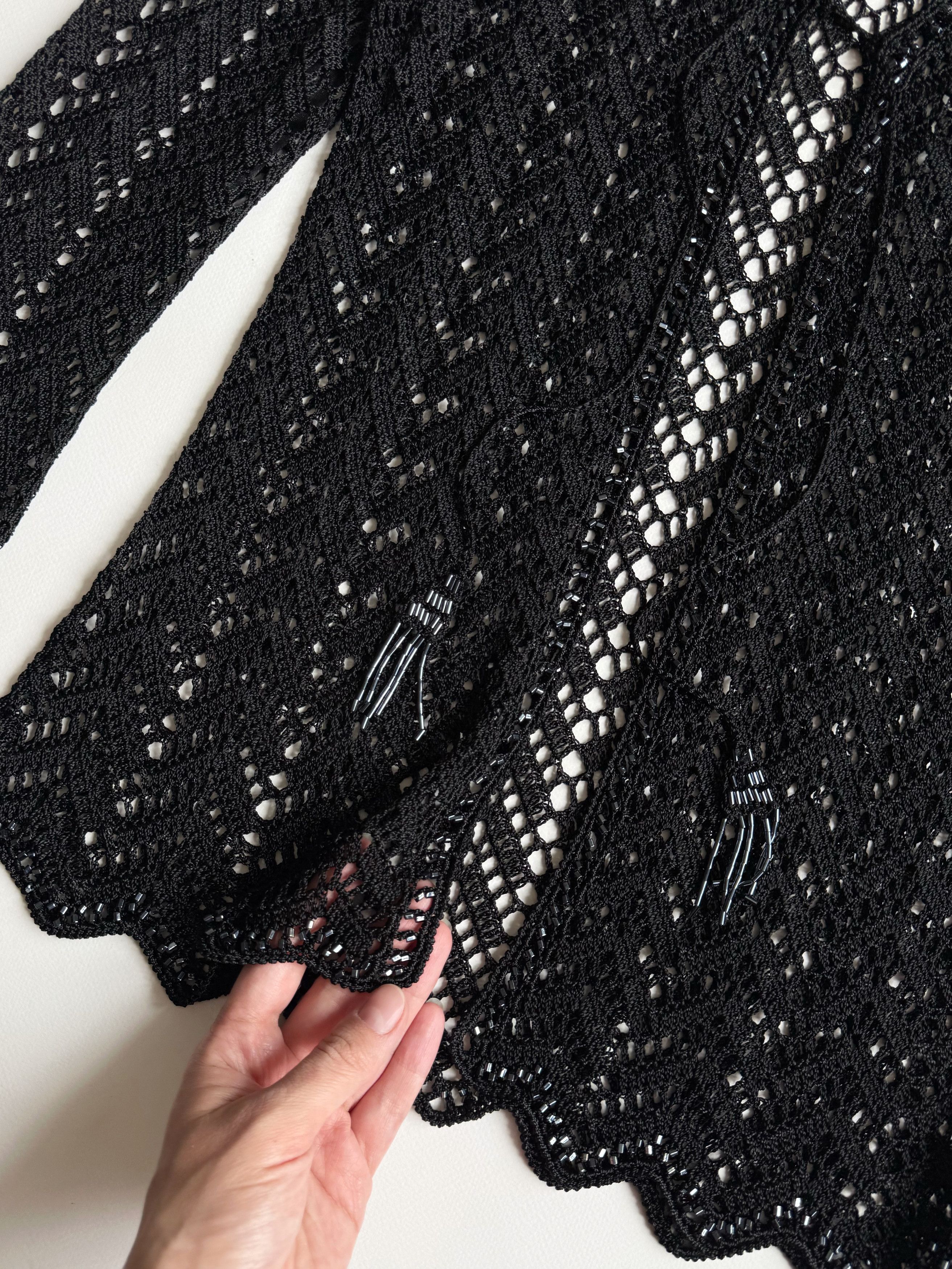 Vintage Vintage Black Crochet Open Knit Tie Front Cardigan (M) Size M / US 6-8 / IT 42-44 - 3 Thumbnail
