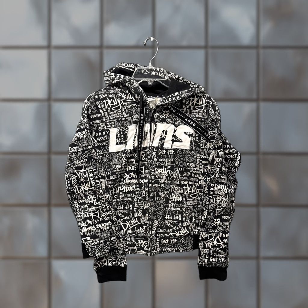 DKNY VINTAGE DKNY Detroit Lions Y2K Graffiti Print AOP Zip-Up Hoodie S Women Black Full Zip/Lions Activewear Mens Womens Size S / US 4 / IT 40 - 1 Thumbnail