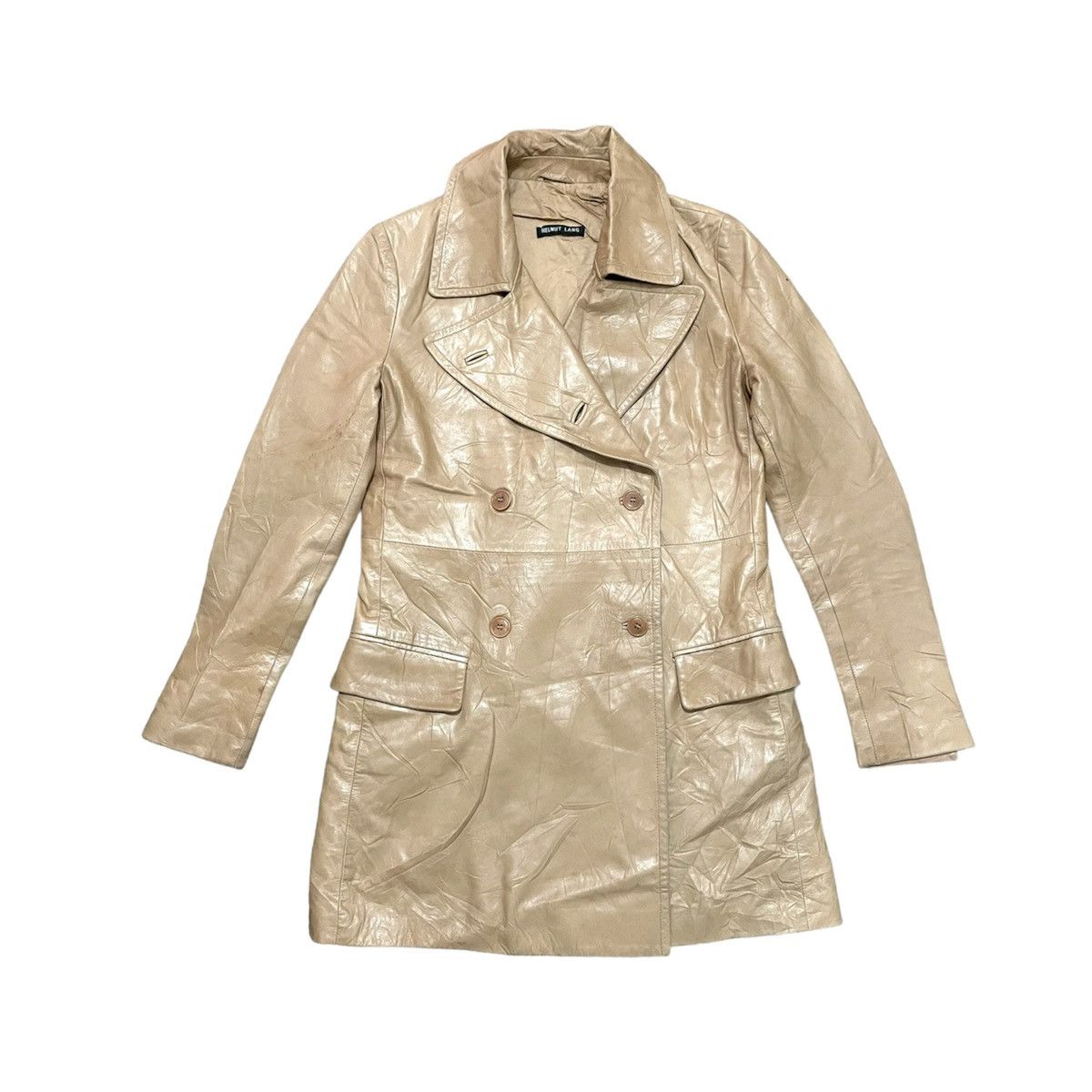 image of Vintage Helmut Lang Double Breast Coat Leather Jacket in Brown, Men's (Size Medium)