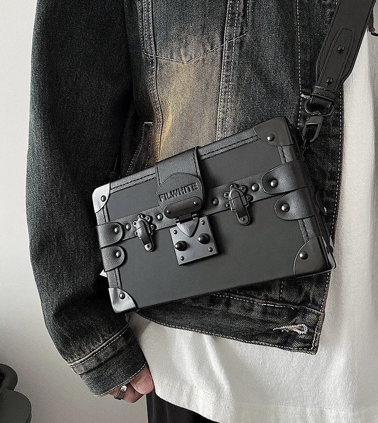 Japanese Brand Streetwear Crossbody Shoulder Buckle Box Bag PU Leather Size ONE SIZE - 4 Thumbnail