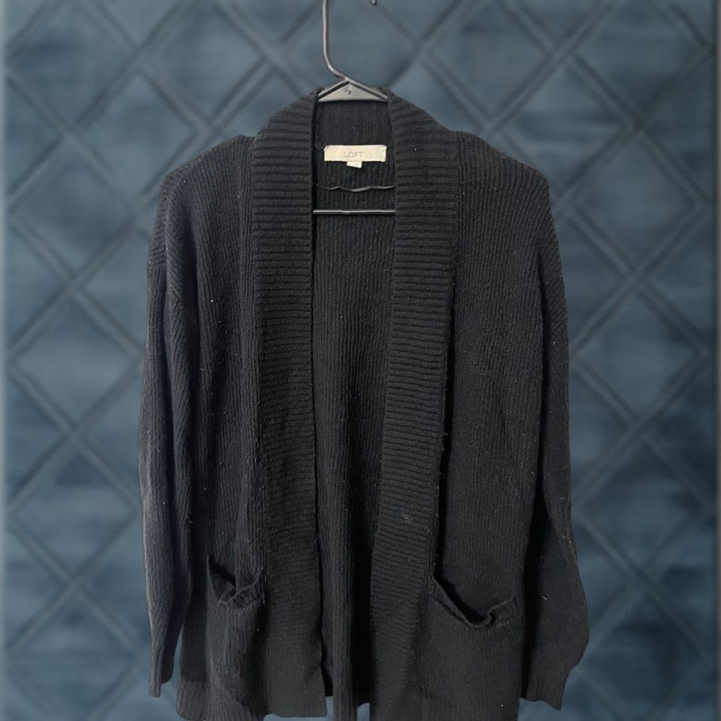 Ann Taylor VINTAGE Ann Taylor Loft Women's Sweater Cardigan Open Front Long Sleeve XS Black Knit 2010s Size XS / US 0-2 / IT 36-38 - 1 Thumbnail