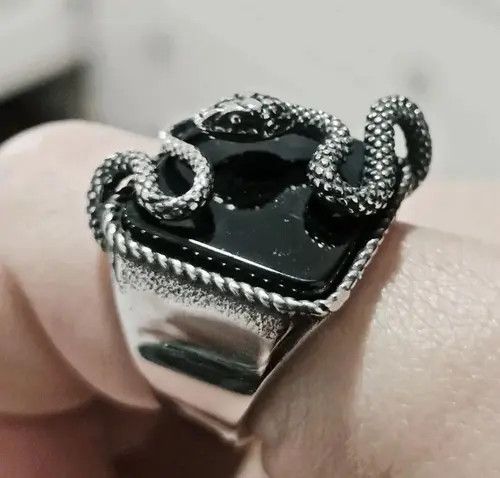 Designer × Jewelry Black Stone Snake Bite Ring Size ONE SIZE - 3 Thumbnail