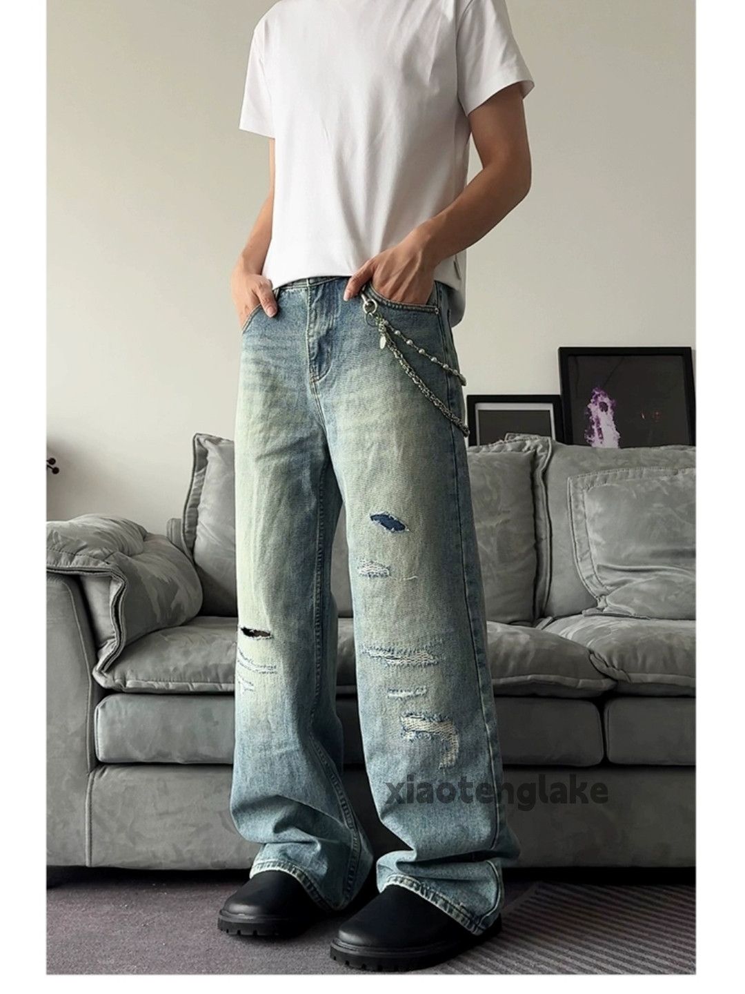 Jean × Vintage washed faded loose baggy grunge ripped jeans Size US 30 / EU 46 - 1 Thumbnail
