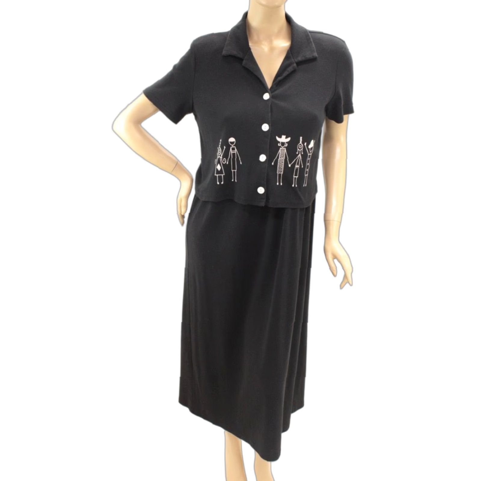 Vintage California Concepts Maxi Dress Bolero Cardigan Set Women's 12 Black Art Graphic Vintage Dress Maxi Set Women Size XL / US 12-14 / IT 48-50 - 1 Thumbnail
