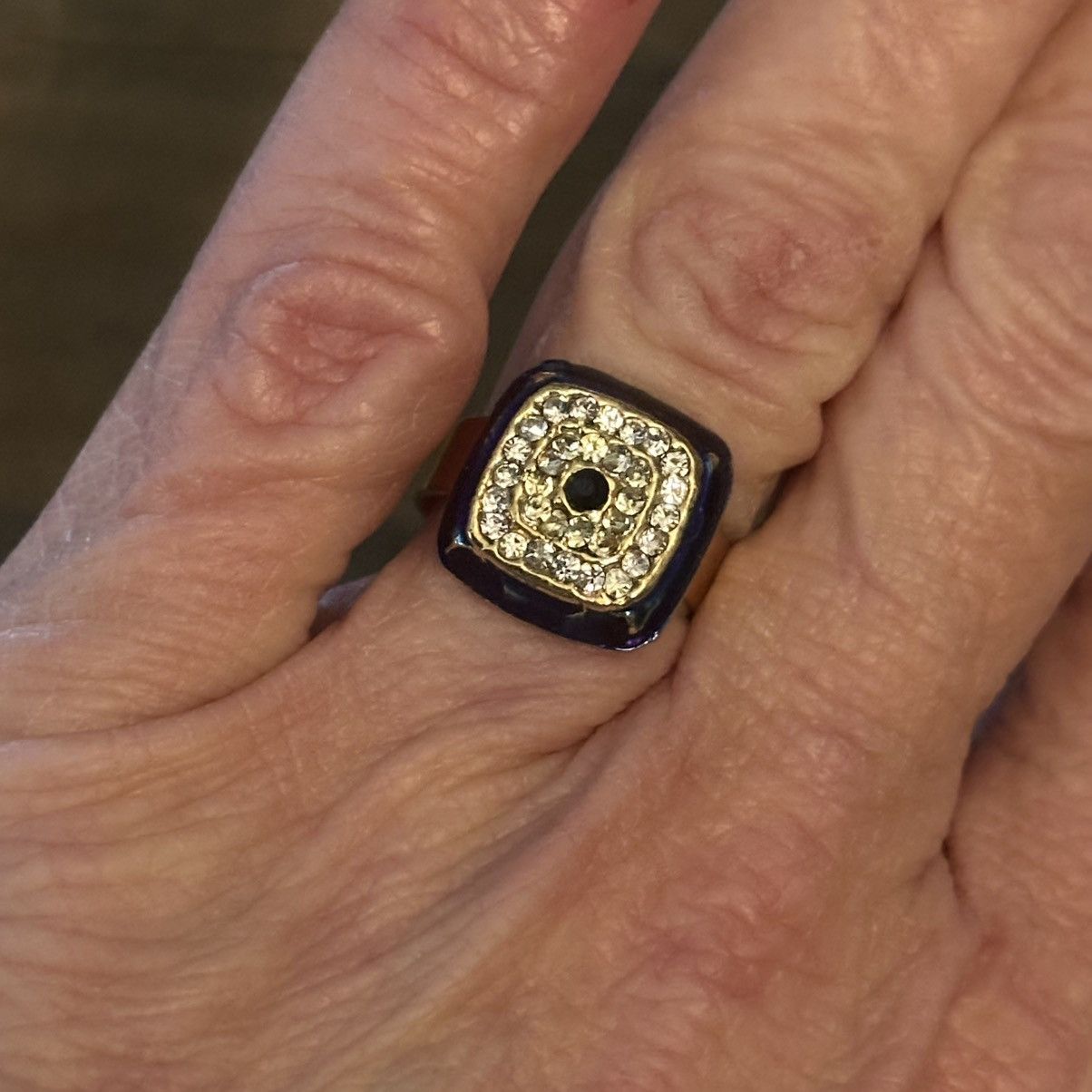 Vintage Vintage gold tone square evil eye rhinestone ring Size ONE SIZE - 4 Thumbnail