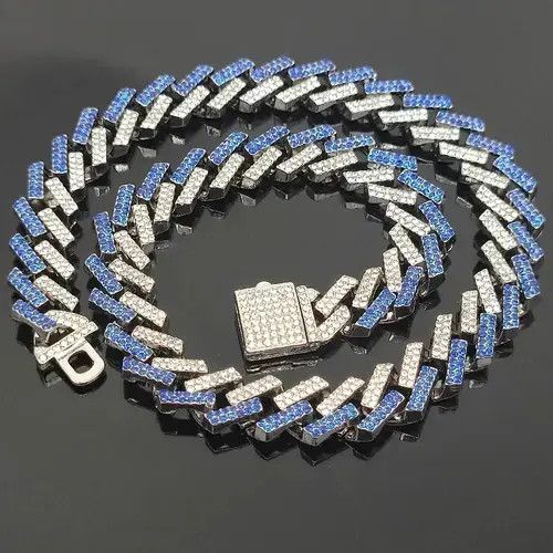 Jewelry × Vintage Iced Out Blue Pink Crystal Cuban Link Chain Necklace Size ONE SIZE - 1 Thumbnail