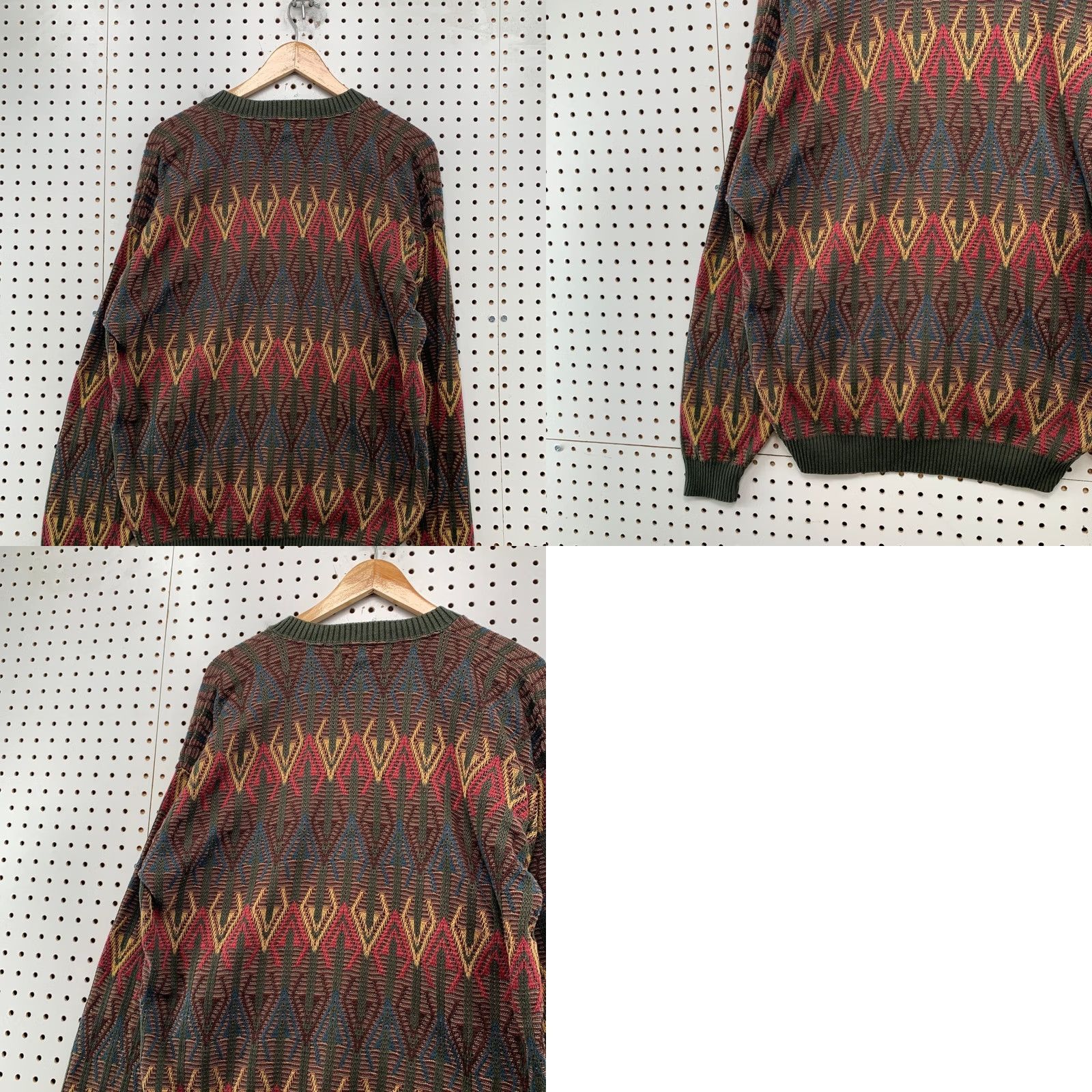 Vintage VINTAGE Crossings Sweater Mens L Brown 90s Geometric Diamond V Neck Cotton Size US L / EU 52-54 / 3 - 9 Thumbnail