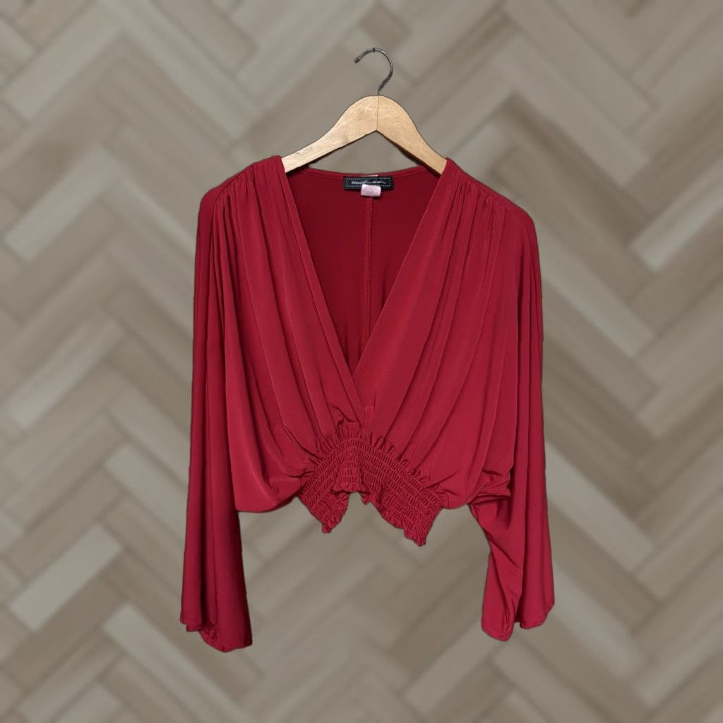 Vintage Touch Me Blouse Womens Top Vintage Y2K Small Red Sleeveless Crew Neck Button Chiffon Ruffle Size S / US 4 / IT 40 - 1 Thumbnail