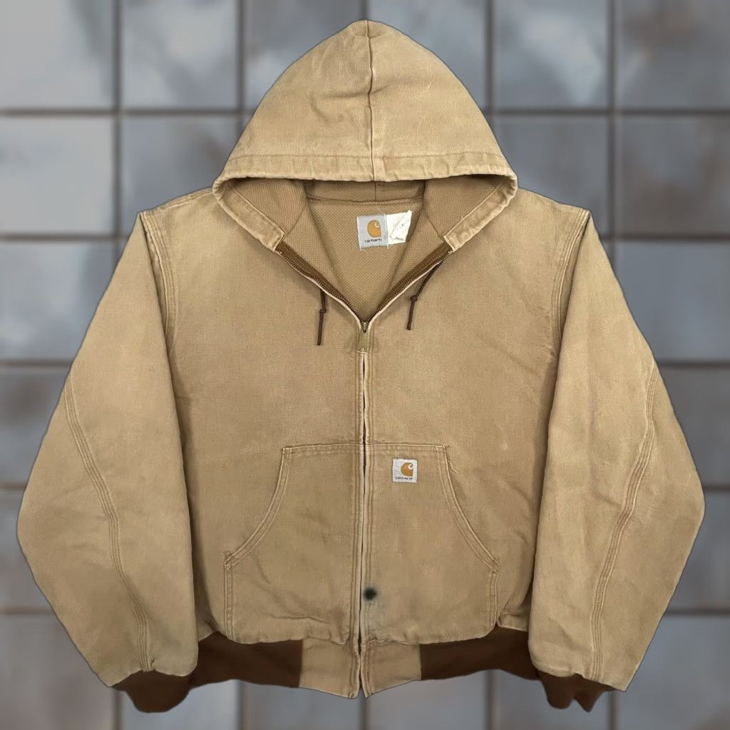 Carhartt VINTAGE Carhartt Jacket Mens 2XL Hooded Canvas Bomber Regular Zip Beige Grunge 90s Workwear Mens Size US XXL / EU 58 / 5 - 1 Thumbnail