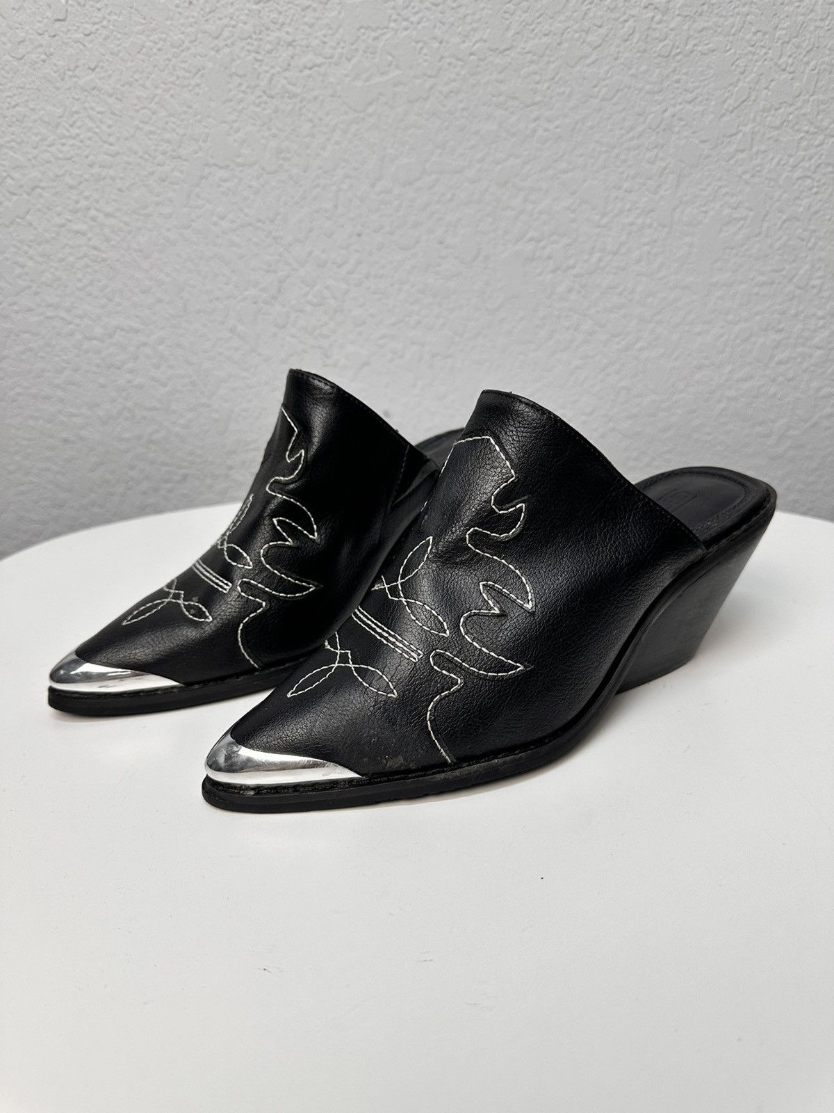 14th Addiction Vintage ASOS Black Sandals Western Mules silver Y2K AS 98 Size US 7 / IT 37 - 1 Thumbnail