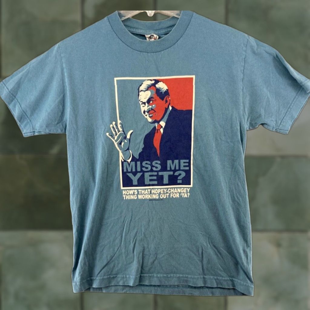 George VINTAGE Presidential Mens TShirt Small Blue George Bush Miss Me Yet Shirt Mens Blue USA 90s? Size US S / EU 44-46 / 1 - 1 Thumbnail