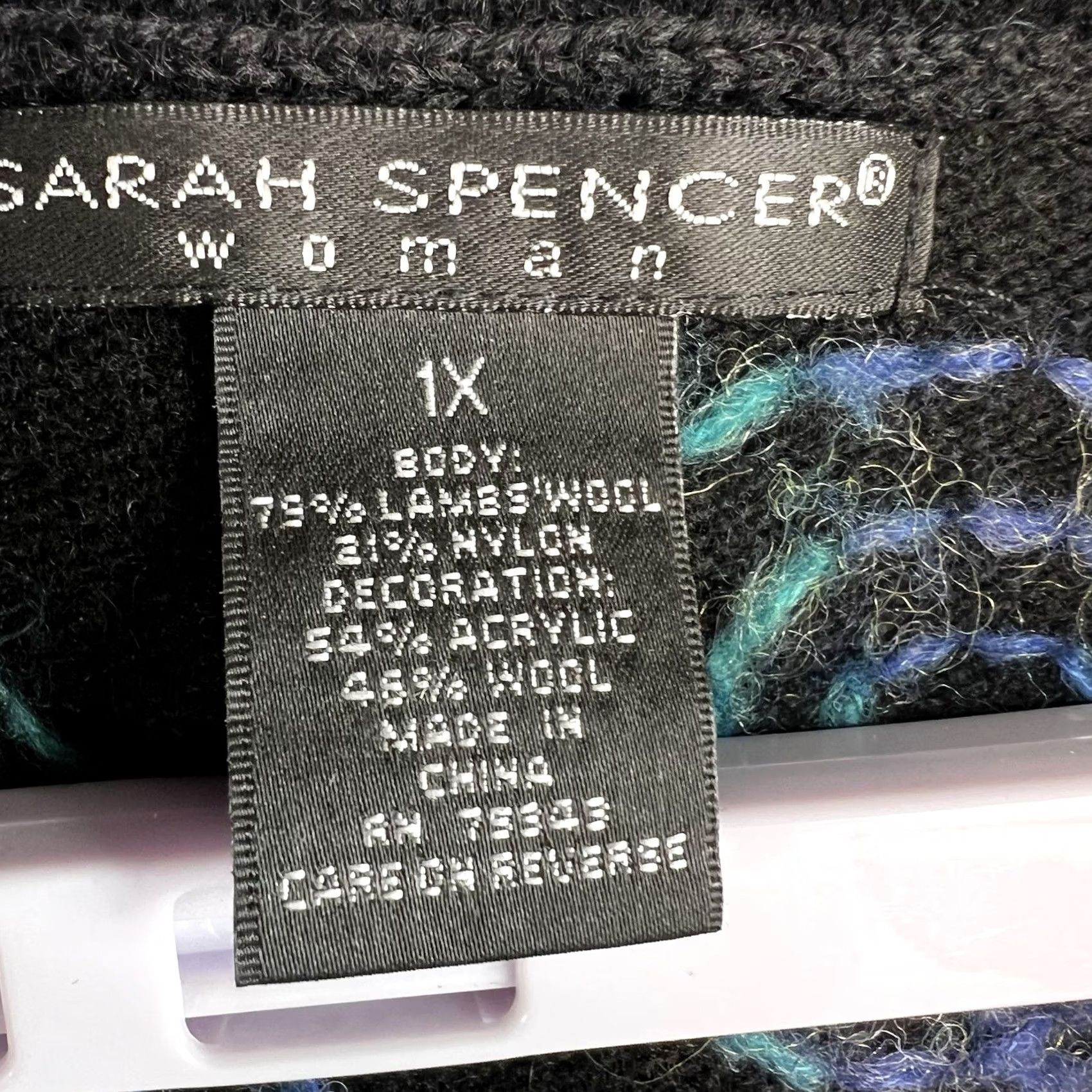 Vintage VTG Sarah Spencer Geometric Art Cardigan Wool Nylon Black Womens 1X Knit V-Neck Long Sleeve Embroidered Geometric Pattern Vintage Cardigan Size XL / US 12-14 / IT 48-50 - 5 Thumbnail