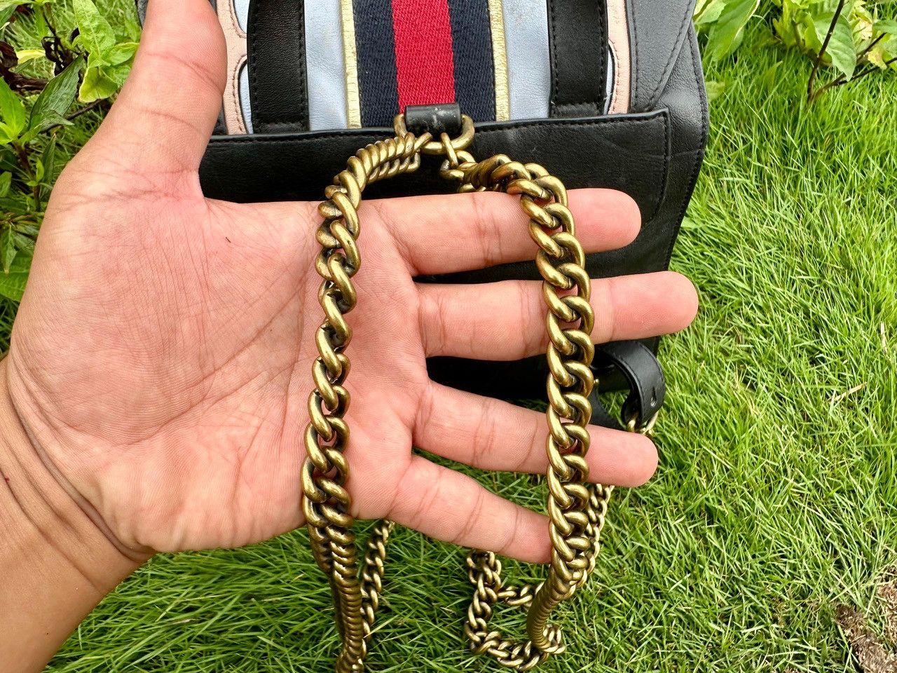 Gucci Authentic Gucci Leather GG Marmont Web Flap Chain Backpack Size ONE SIZE - 15 Thumbnail