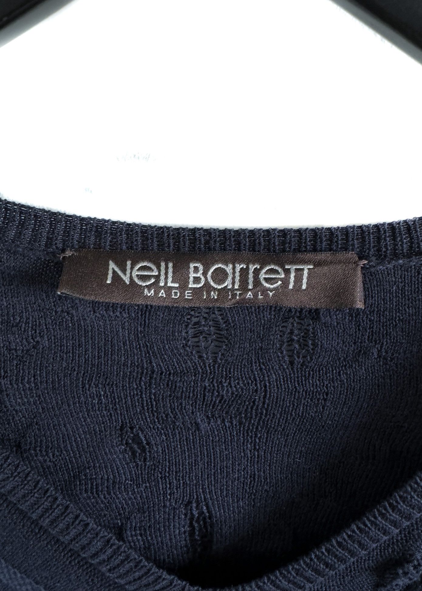 Neil Barrett Neil Barrett Navy Distressed Cable Knit Light Sweater Size US L / EU 52-54 / 3 - 5 Thumbnail