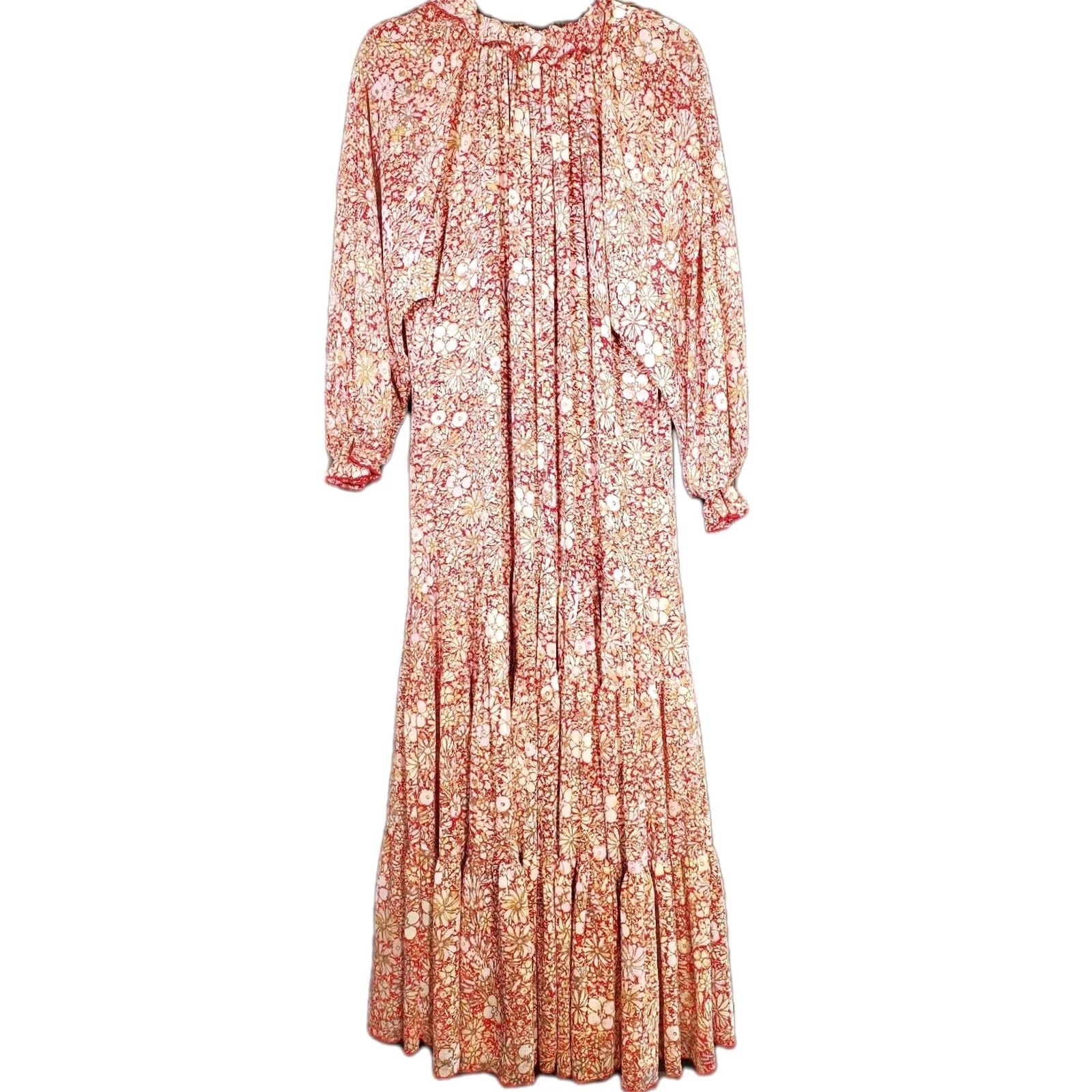 Free People Free People Feeling Groovy Maxi Dress Long Sleeve Multicolor Red Floral Chiffon Women's Size S Size S / US 4 / IT 40 - 6 Thumbnail