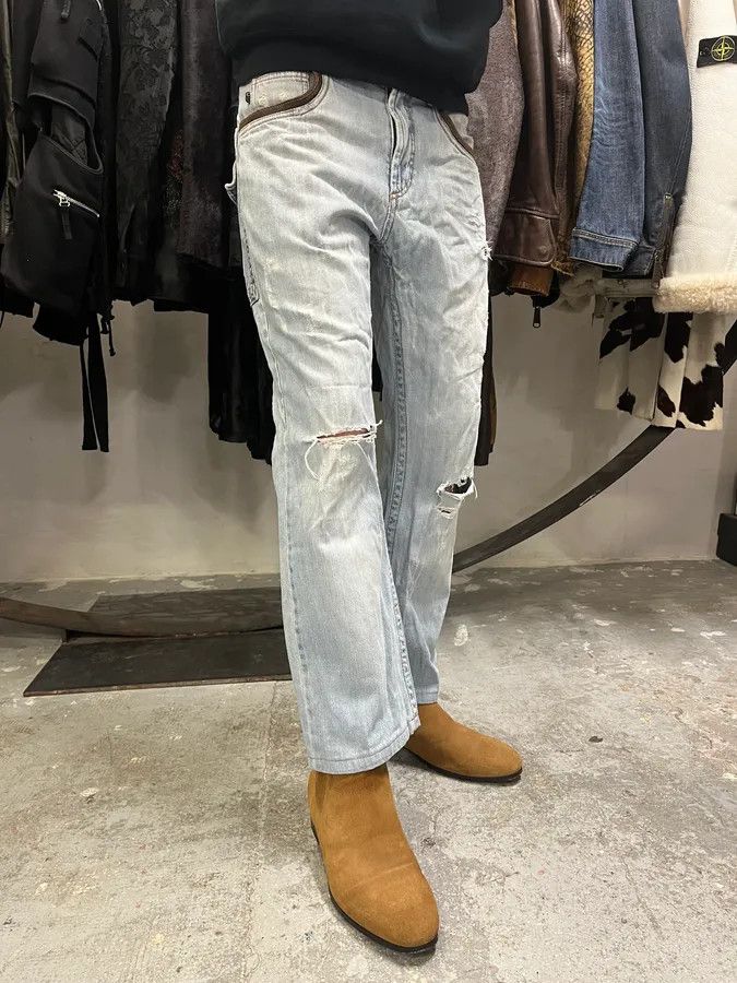 Roberto Cavalli × Vintage AW2005 Cavalli Blue Distressed Hybrid Jeans Size US 31 - 4 Thumbnail