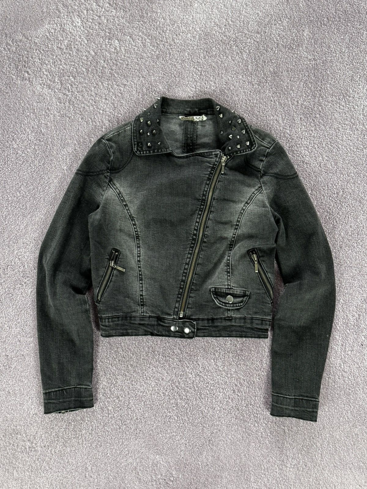 Japanese Brand 00s Aesthetic Grunge Punk Faded Assymetric Zip Jacket Size S / US 4 / IT 40 - 2 Thumbnail