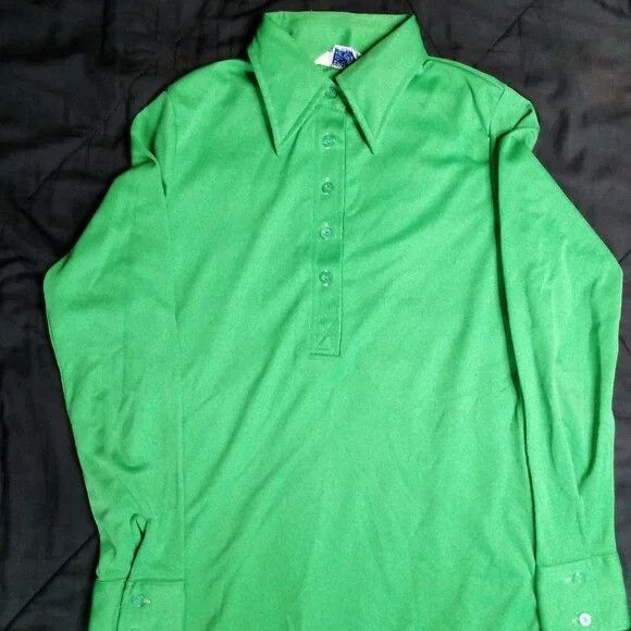 Sears Vintage Sears Polyester Disco Polo Shirt Bright Green Size XL / US 12-14 / IT 48-50 - 2 Thumbnail