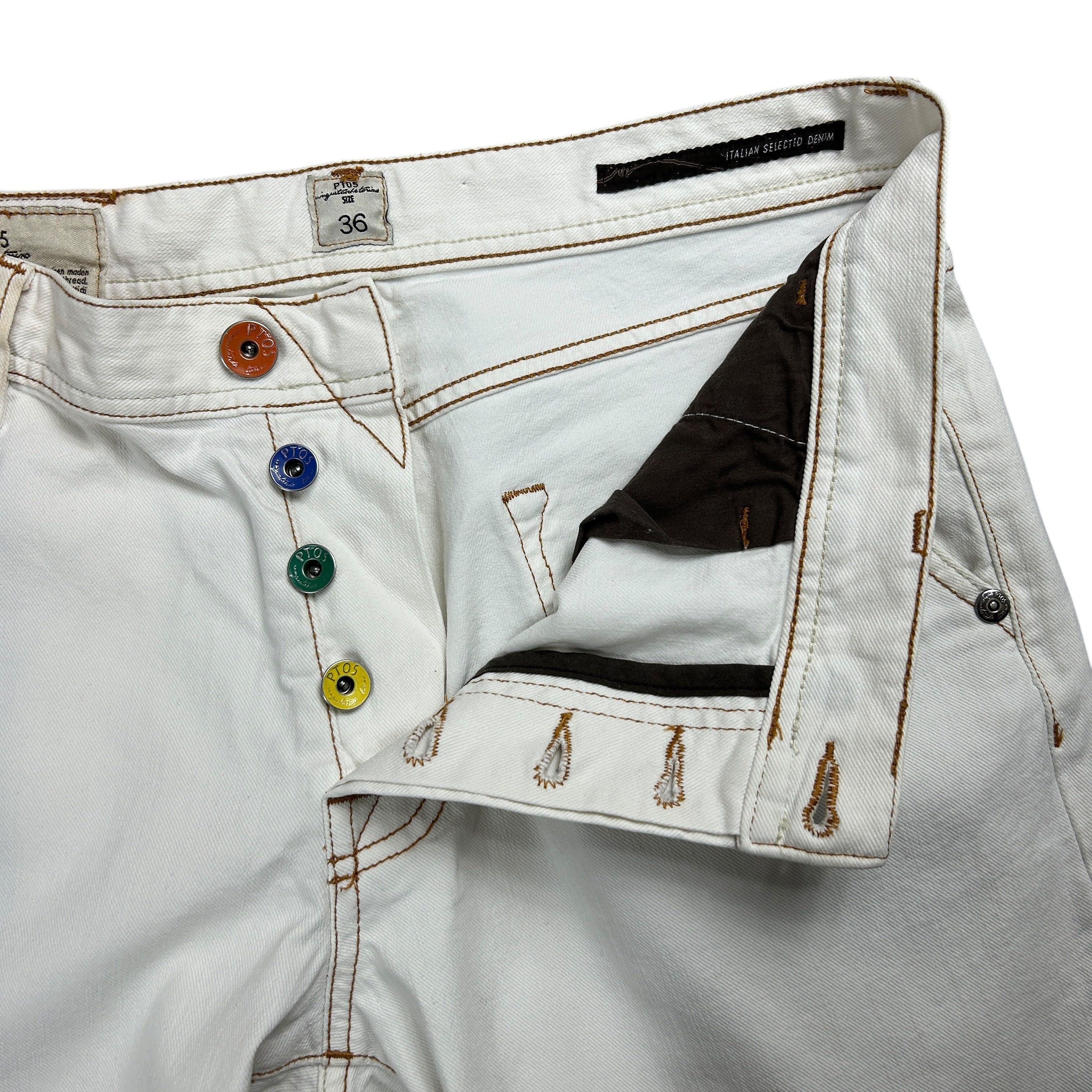 PT Torino PT05 Denim White Ecru Regular Straight Stretch Jeans 36 Size US 36 / EU 52 - 5 Thumbnail