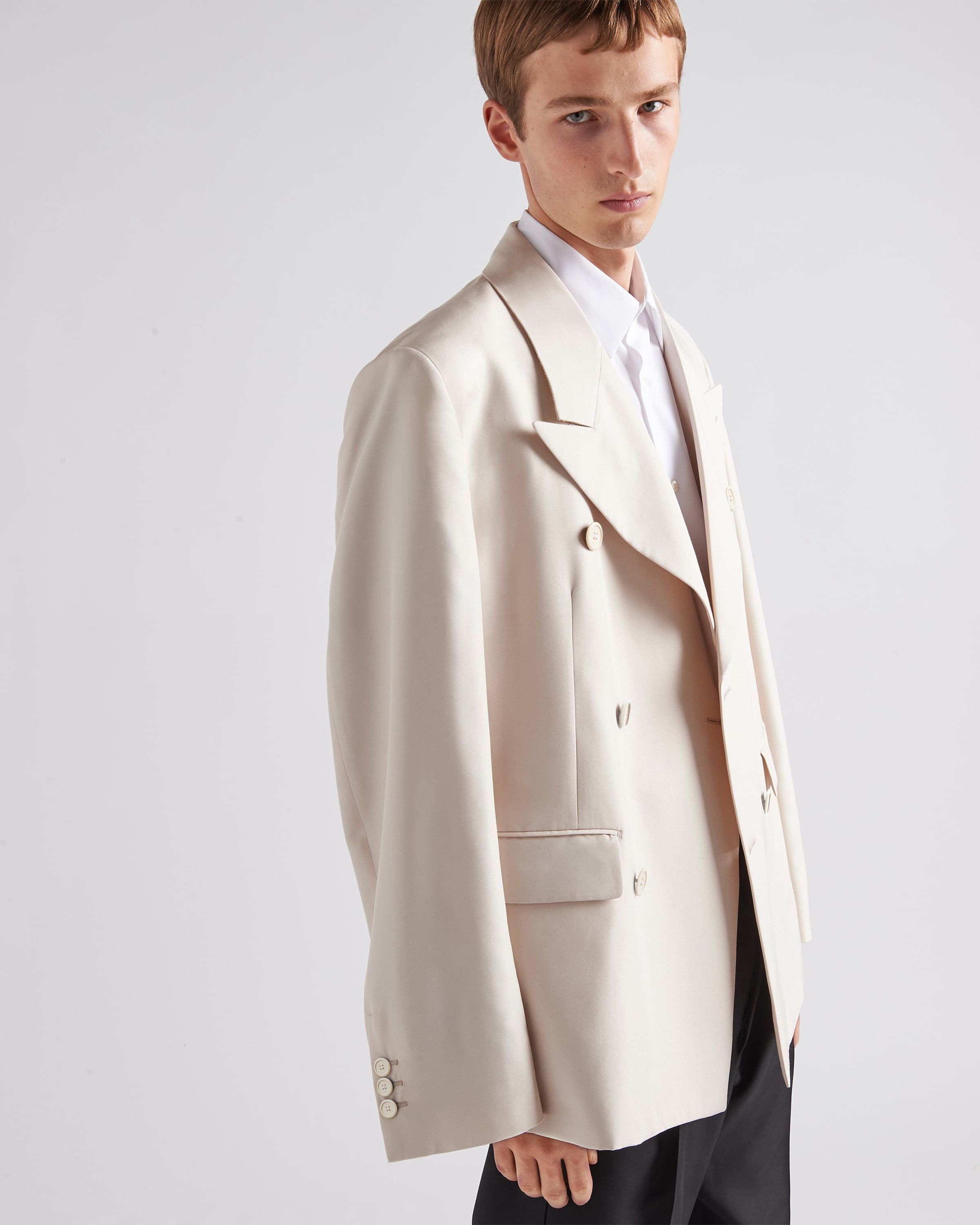 Prada o1bcso1str1025 Double-Breasted Silk Jacket in Ivory Size US L / EU 52-54 / 3 - 4 Thumbnail