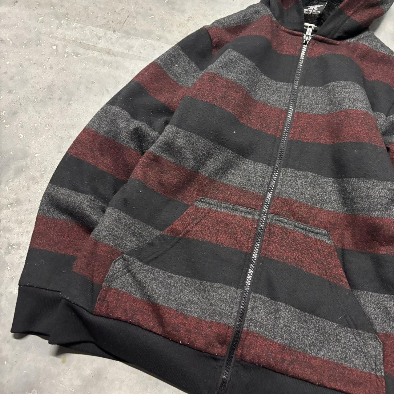 Japanese Brand × Vintage Crazy Vintage Y2K/2000s Grunge Striped Emo Skater Sherpa Lined Zip Up Hoodie! Size S / US 4 / IT 40 - 3 Thumbnail